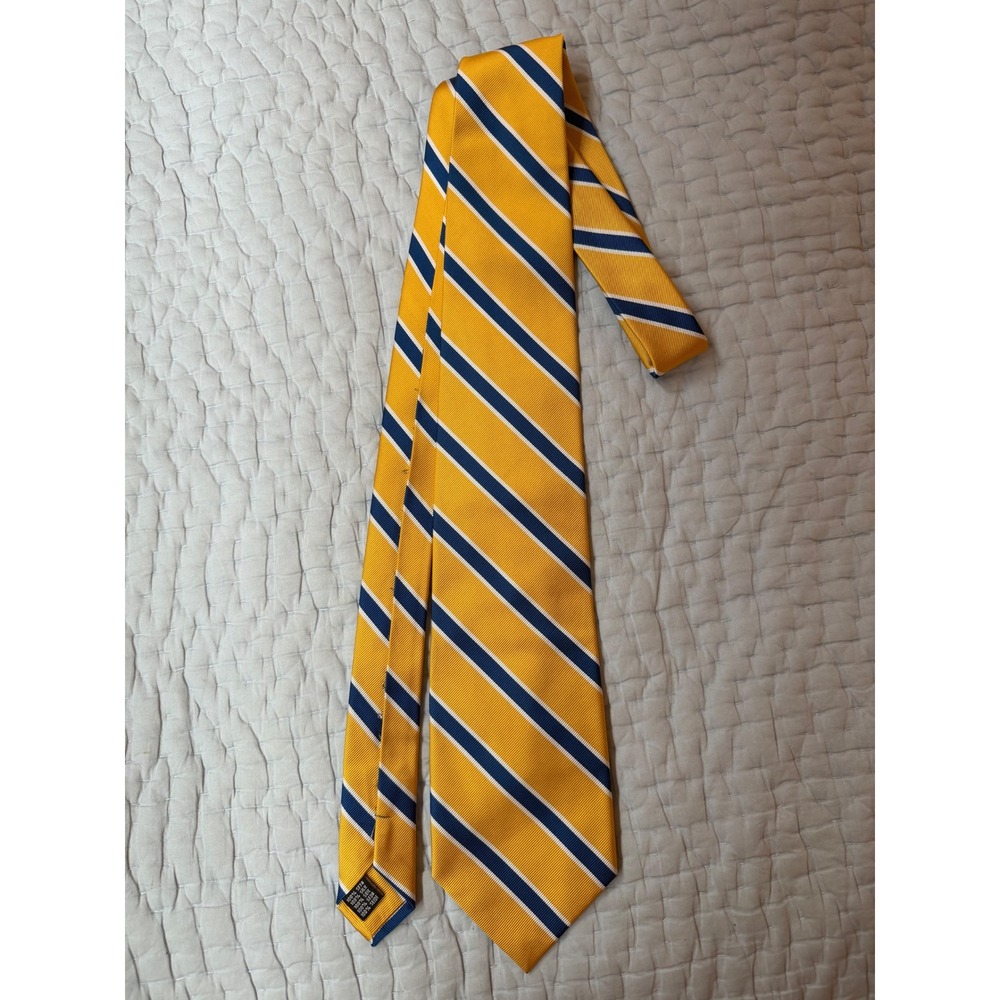 Men's Gold Navy Blue Striped Wide Tie 58" x 4" Classic Preppy